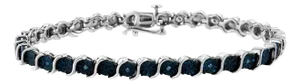 .925 Sterling Silver 1/10 Cttw Miracle-Set Treated Blue Color Diamond Miracle Plate "S" Link Tennis Bracelet (Blue Color, I2- I3 Clarity) - 7.25"