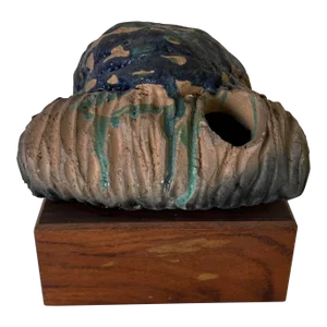 80's Vintage Art Pottery Sculpture on Wood Base