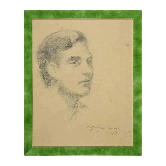 Dimitri Godycki Cwirko, Portrait of a Man, Original Charcoal Drawing, 1966 For Sale