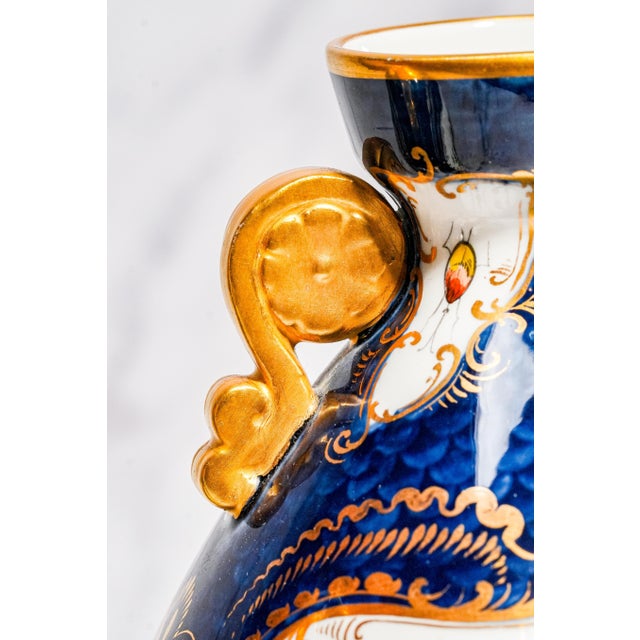 Victorian Stunning Pair Blue Gold English Royal Worcester Porcelain Antique Victorian Bird Nature Decorative Vases Home Decor For Sale - Image 3 of 18
