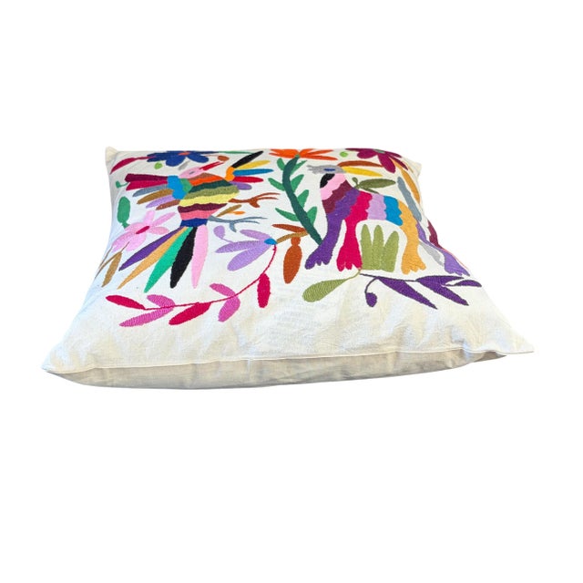 Mexican Otomi Textile Hand Embroidery Pillow 16" W For Sale In New York - Image 6 of 9