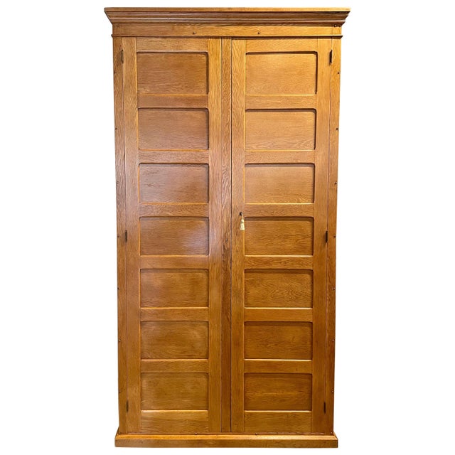 Tall Vintage French Oak Cabinet, Manner of Jacques Adnet For Sale - Image 16 of 17