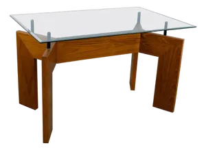 Mid to Late 20th Century Modern to Scandinavian Modern Dining Table Teak Slab Base & Rectangular Beveled Glass Top