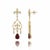 Modern Fleur De Lis Chandelier Earrings Studs With Garnet in Silver, Gold, A Pair For Sale - Image 3 of 6