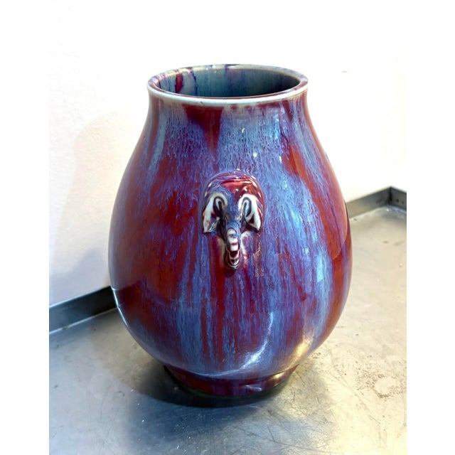 Chinese Chinese Flambe' Glazed Hu Vase W/ Elephant Head Handles For Sale - Image 3 of 4