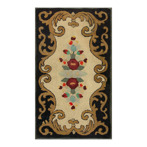 Sublime Tan Beige Color With Beautiful Flower Design Antique American Hooked Rug
