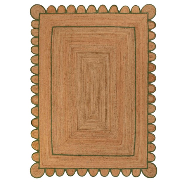 5'x7' Olive Green Scallop Jute Hand Made Rug For Sale - Image 11 of 11