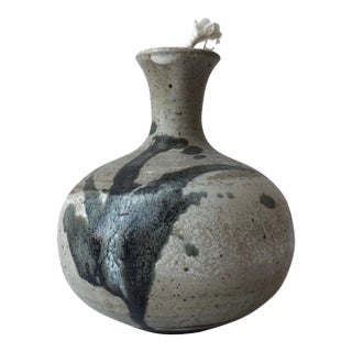 Japanese-Style Ceramic Bud Vase or Oil Lamp, Signed by Artist For Sale