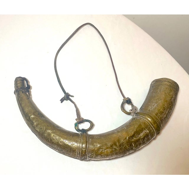 Rare Fine Antique 19th Century Brass Steel Moroccan Powder Horn Shot Flask C1850 For Sale - Image 4 of 12