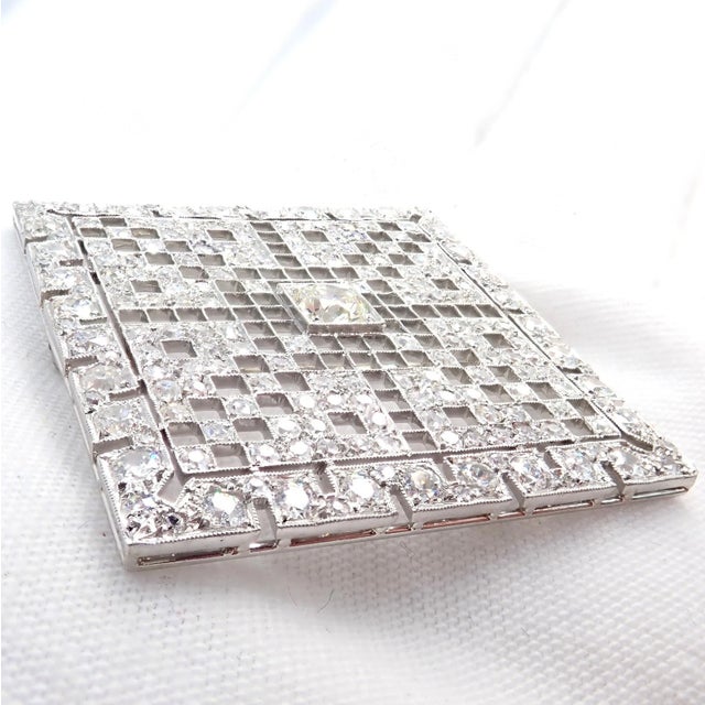 Mid 20th Century Vintage Estate Art Deco Platinum 5ctw Diamond Square Pin Brooch For Sale In Philadelphia - Image 6 of 9