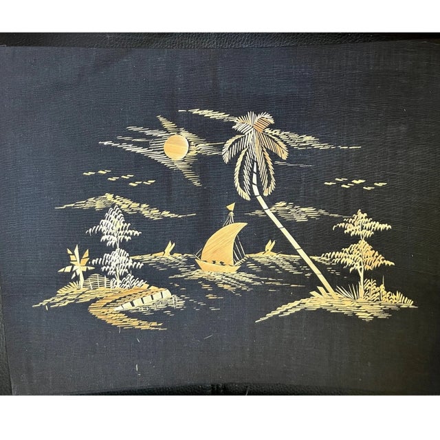 Textile Vintage Indonesian Wheat Straw Art Panels - Mid Century Balinese Folk Art 15" - Set of 10 For Sale - Image 7 of 11