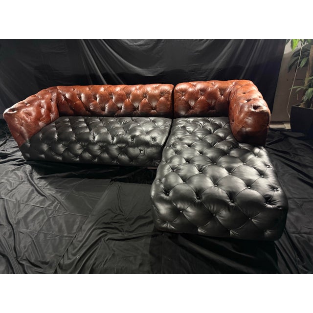 Loom Noir Pavé Two-Tone Leather Sectional For Sale - Image 4 of 12