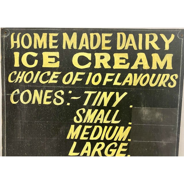 Vintage Hand-Painted Homemade Ice Cream Advertising Sign From England. Measures 19” W x 22 1/2” T x 1/4” D