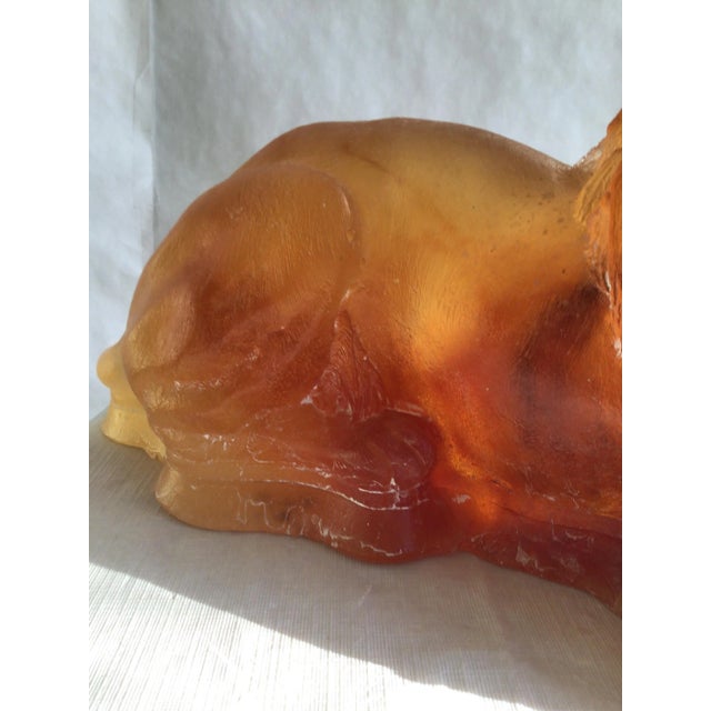 Amber 1940s Amber Lion Sculpture in Pâte De Verre For Sale - Image 8 of 10