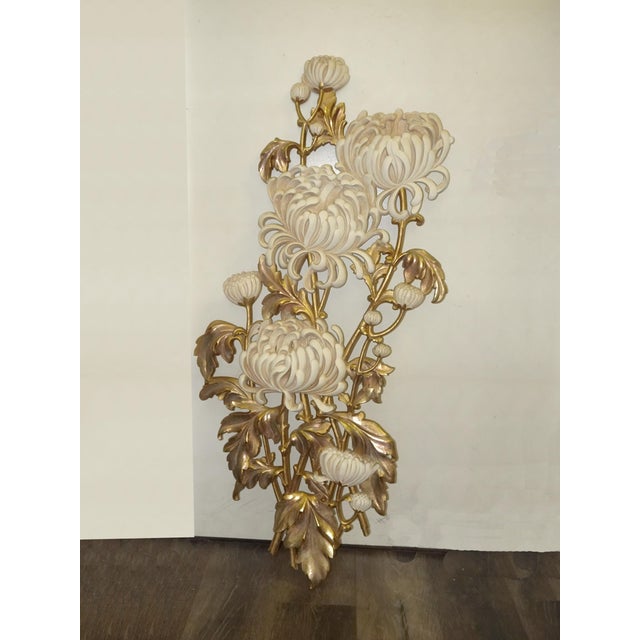 French Country Large 49" Tall Vintage French Country Syroco Gold Flower Wall Plaque Picture For Sale - Image 3 of 18