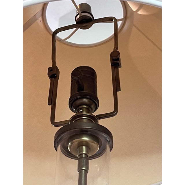 1990s Pair of Ralph Lauren Home Adjustable Tubular Glass & Brass Table Lamps With Original Shades For Sale - Image 10 of 13