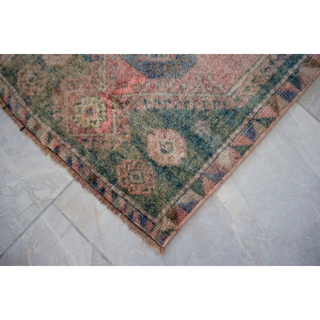 Rose Hand Made Small Turkish Rug. DoorMat Entry Decor Kitchen Mat Baht Mat - 18'' X 34'' For Sale - Image 8 of 9