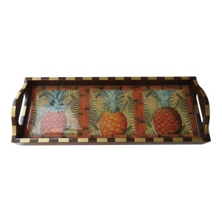 1990s Annie Modica Pineapple Tropical Island Art Lacquer Serving Tray For Sale