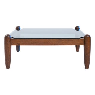 Japandi Square Glass Oak Coffee Table For Sale