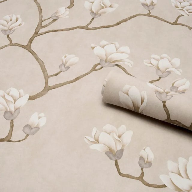 Schumacher SAMPLE - Schumacher Magnolia Tree Wallpaper In Grisaille For Sale - Image 4 of 6