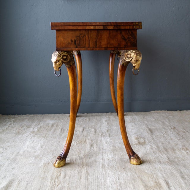 Brown Giltwood Rams Head Hoofed Saber Leg Console Games Table For Sale - Image 8 of 18