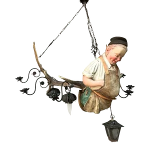 Early 1900s Lustermanchen Lusterweibchen Hanging Antler Chandelier Wine Cellar