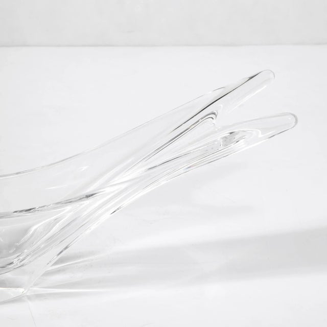 1950s Mid-Century Modernist Swallow Tail Form Centerpiece in Clear Crystal Signed Daum For Sale - Image 5 of 13