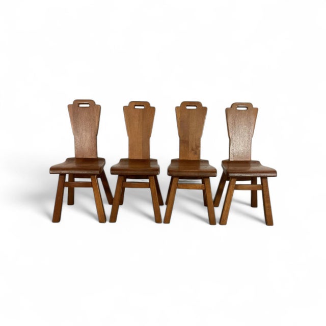 Brown Mid-Century Brutalist Dining Chairs, Belgium, 1970s, Set of 4 For Sale - Image 8 of 9