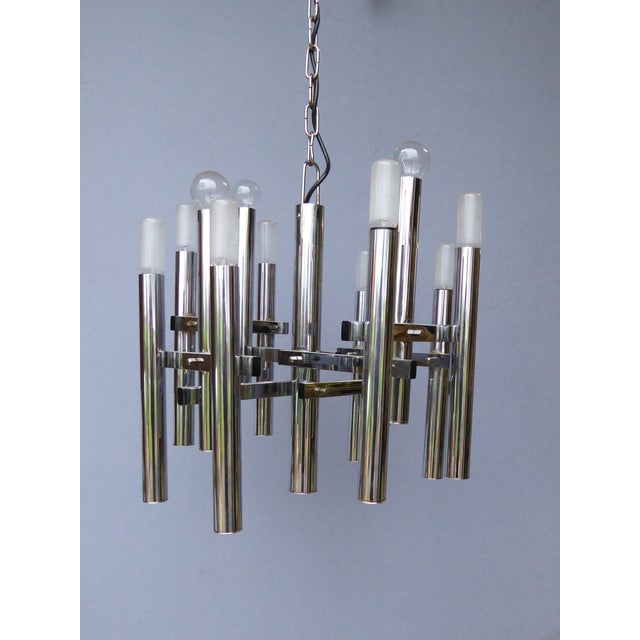 Mid-Century Chrome Tubes Chandelier Ceiling Lamp by Gaetano Sciolari For Sale - Image 12 of 12