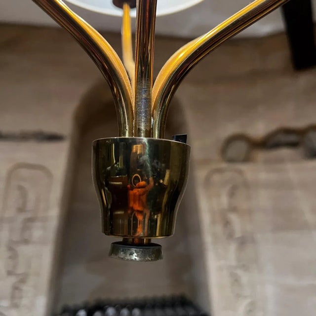 Mid-Century Italian Chandelier Brass Art Glass Florence Italy Luigi Brusotti For Sale In San Diego - Image 6 of 13