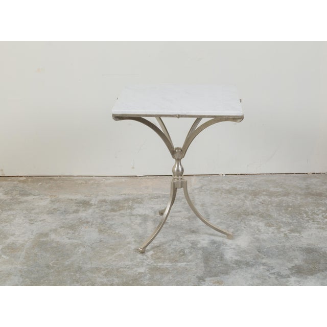 Italian Midcentury Steel Table with White Marble Top and Tripod Base For Sale - Image 9 of 11
