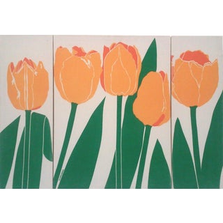 Silkscreen Yellow Tulip Themed Triptych For Sale