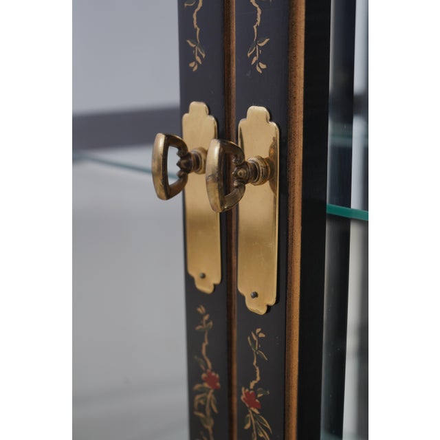 Wood Vintage Ebony Painted Wood & Glass Chinoiserie Display Cabinet For Sale - Image 7 of 12