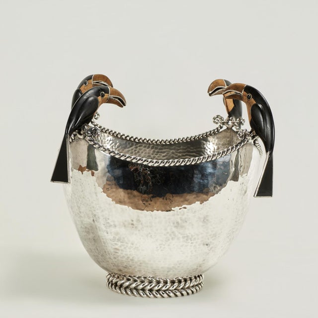 Mid-Century Modern Mid Century Silver Plate Bowl or Wine Cooler With Toucans by Emilia Castillo For Sale - Image 3 of 11