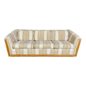 1980s Modernist Herculon Stripped Oak Wood Frame Sofa in the Style of Jack Lenor Larson and Milo Baughman