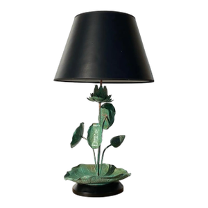 1970s Verdigris Patina Brass Lotus Lamp