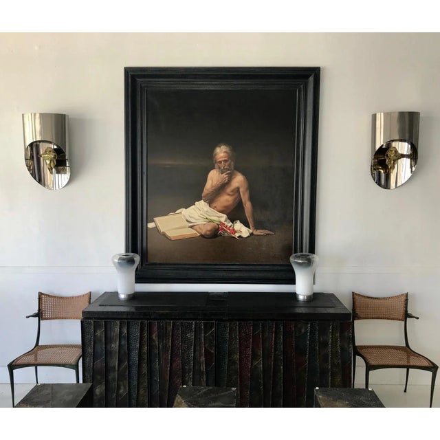 Modern Large Allegory Oil Painting in Frame by Greek Artist Angelos Panayiotou For Sale - Image 3 of 5