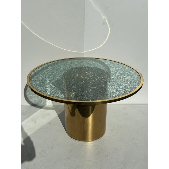 1980s Crackled Glass and Brass Dining Occasional Table For Sale - Image 12 of 12
