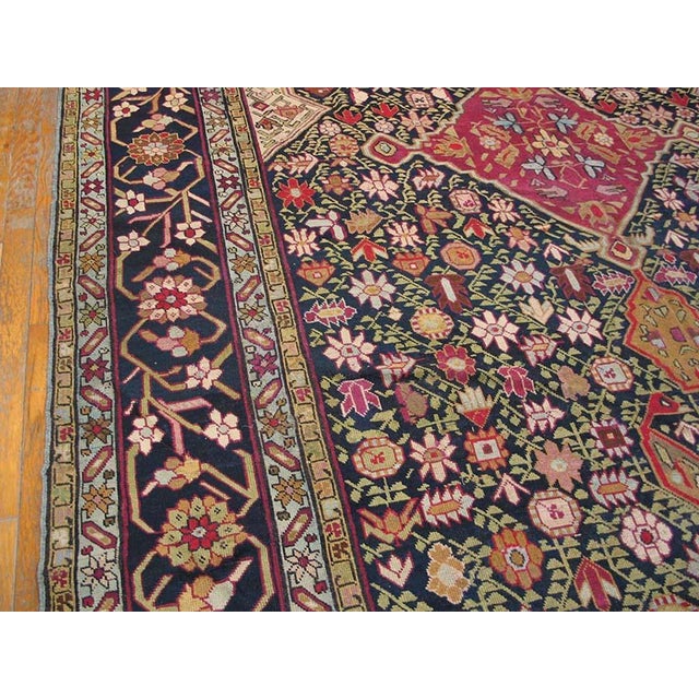 19th Century Beautiful Ivory With Black Border With One Diamond on the Center in a Geometric Design Antique Caucasian Karabagh Gallery Rug For Sale - Image 5 of 6