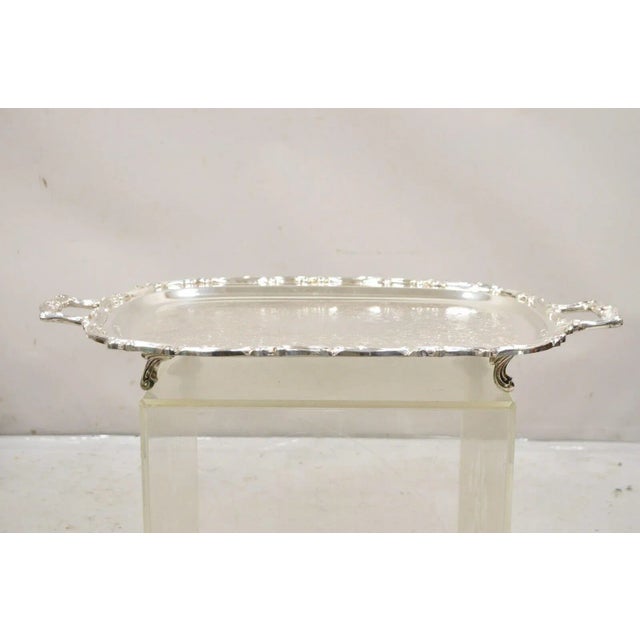 Vintage Leonard Regency Style Silver Plated Ornate Serving Platter Tray. Circa Mid 20th Century. Measurements: 2.5" H x...