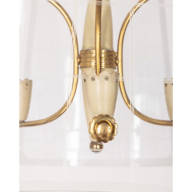 Vintage Hanging Light in Brass and Decorated Glass, 1950s For Sale - Image 9 of 10