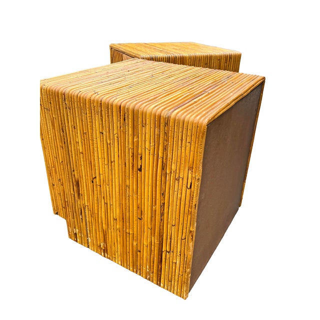 Vintage Rattan Wicker Wrapped Nightstands in Pencil Reed Gabrielle Crespi Styles For Sale - Image 10 of 11