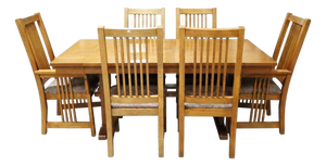 Late 20th Century Bassett Mission Style Dining Table W/6 Chairs - Honey