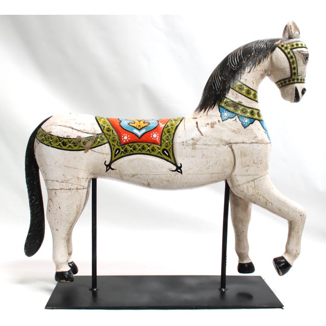 Carousel Horse on Iron Base, Green, Blue, Yellow and Orange For Sale - Image 4 of 12