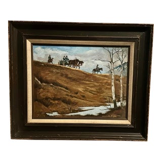 Mid 20th Century Chuck Oberstein Rare Western Oil Painting on Canvas Signed & Framed For Sale