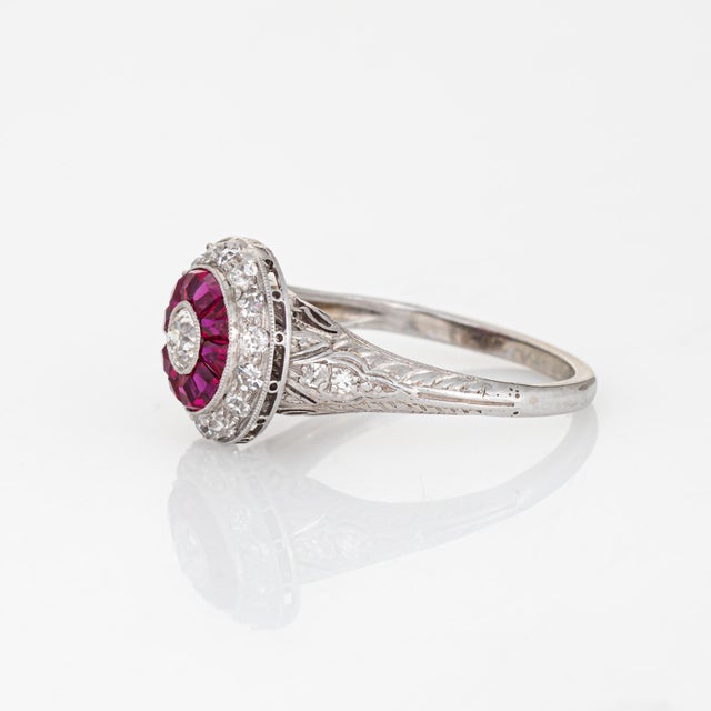 Vintage Art Deco Diamond Calibre Ruby Ring Sz 8.5 Platinum Engagement Jewelry For Sale - Image 4 of 6