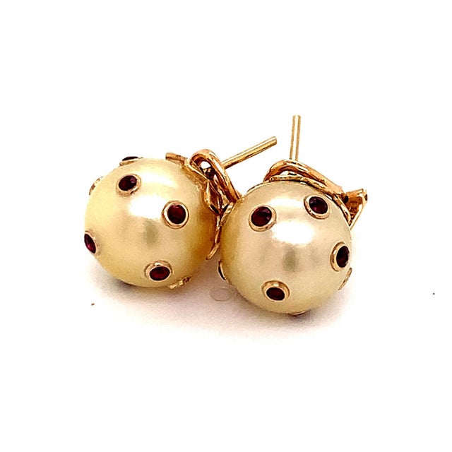 2010s South Sea Pearl Ruby Earrings 14k Gold 0.27ctw Certified For Sale - Image 5 of 14