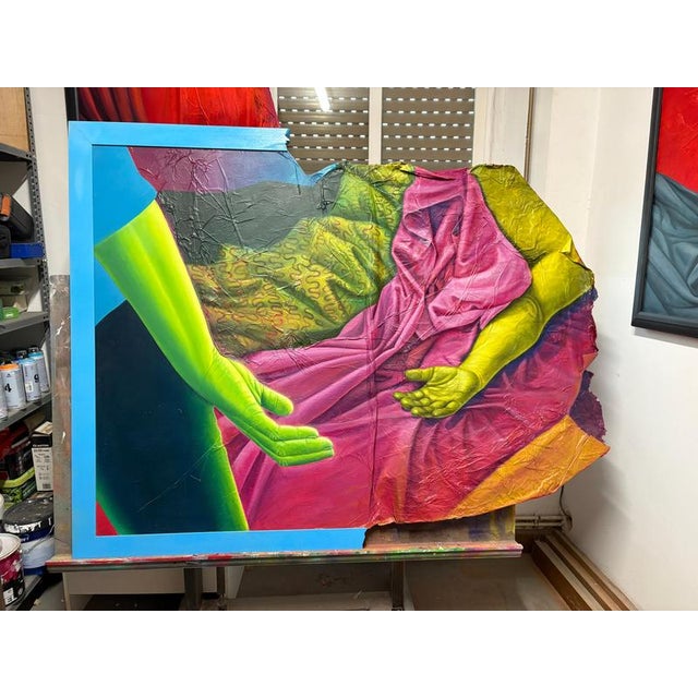 This large mixed-media work on paper, canvas and wood belongs to the artist’s ongoing Fragments series, where ruptured...