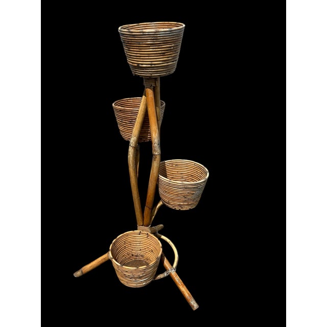 Mid-Century Modern Rattan Plant Stand, 1950s For Sale - Image 3 of 8