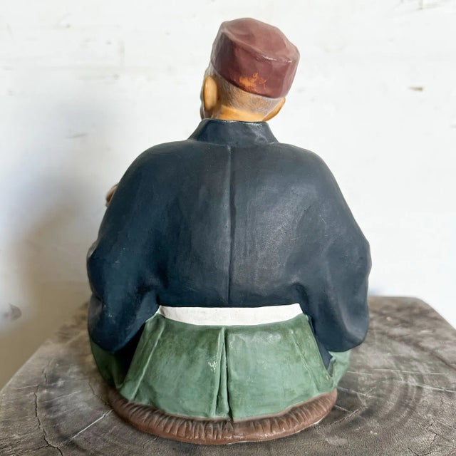 Japanese Vintage Japanese Leftons Clay Doll of an Old Man Playing a Biwa For Sale - Image 3 of 6